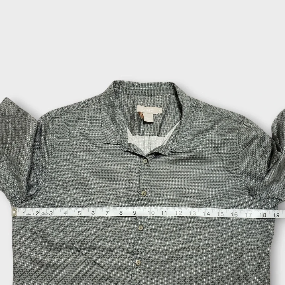 J. Crew Womens Geometric Micro-Print Short Sleeve Button Down Shirt Grey Sz 8
